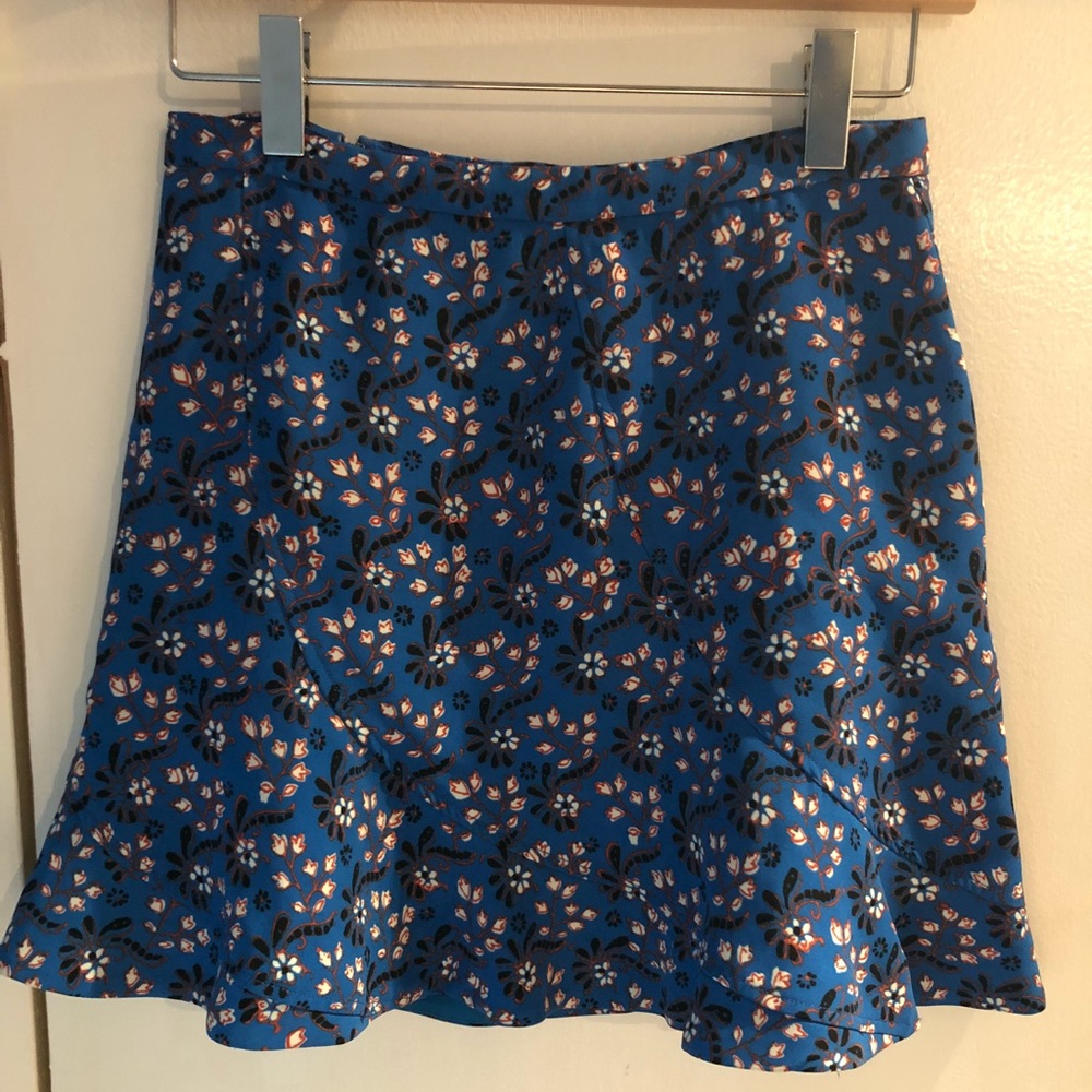 J. Crew Blue Floral Flutter Skirt